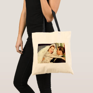 Bolso De Tela Recién casados de boda vintage, novia y novio feli