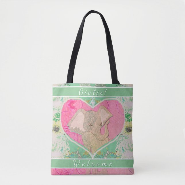 Bolso De Tela Recién nacido con Tote elefante (Anverso)