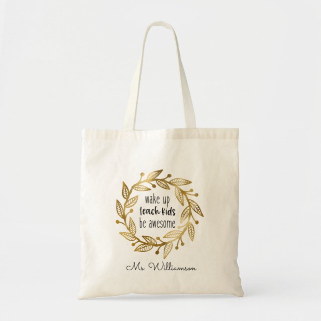 Bolso De Tela Reconocimiento del profesor de oro personalizado (Frente)