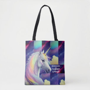 Bolso De Tela Recordatorio de que Eres Suficiente Unicornio Blan