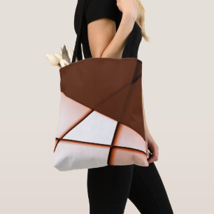 Bolso De Tela Rectángulo de trapecio beige bajo hoja marrón oscu
