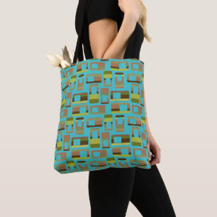 Bolso De Tela Rectángulos a rayas turquesas