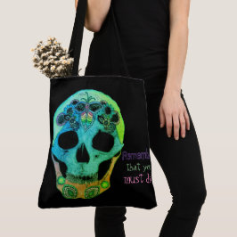 Bolso De Tela Recuerda que debes morir collar plateado