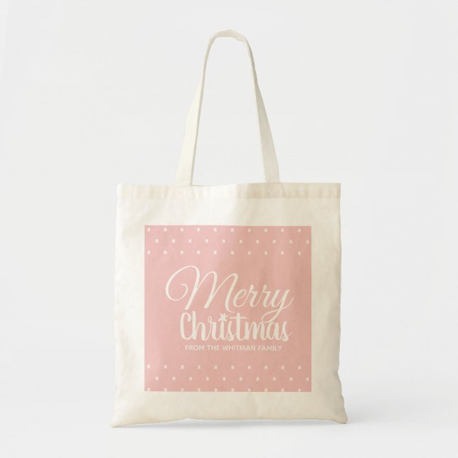 Bolso De Tela Recuerdo de fiesta de Navidad rosa (Frente)