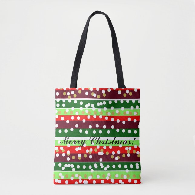 Bolso De Tela Red and Green Stripes Polka Dots Christmas  (Anverso)