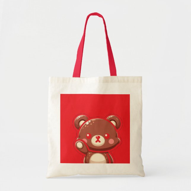 Bolso De Tela Red Bear Tote Bag – Cute & Simple Canvas Bag (Frente)