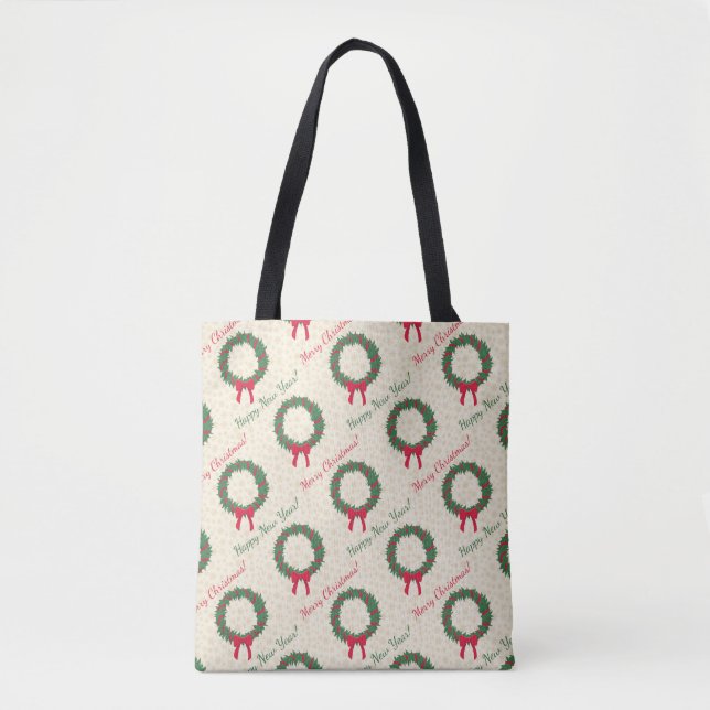 Bolso De Tela Red Berries Holly Merry Christmas (Anverso)