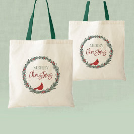 Bolso De Tela Red Berries Wreath and Red Cardinal Christmas