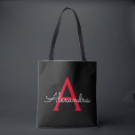 Bolso De Tela Red Black Girly Script Monograma Nombre moderno<br><div class="desc">Negro y Rojo Elegante Añade tu propio nombre Bolsa de libros monograma. Esta Bolsa de Libros puede ser personalizada para incluir su nombre inicial y de pila y entregarse como regalo para Navidades,  Dulce 16 Cumpleaños,  Ducha de Novias o un Boda.</div>