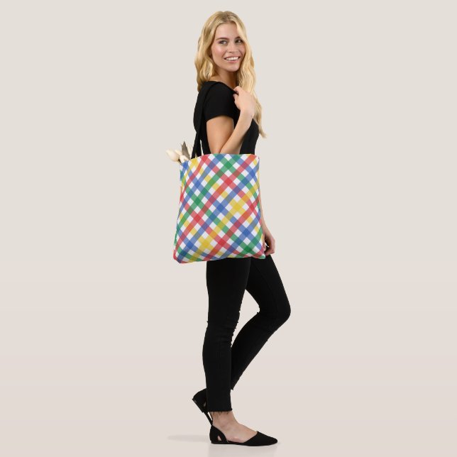 Bolso De Tela Red Blue Yellow and Green Plaid Print  (Puesto)