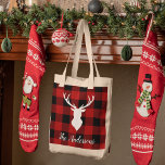 Bolso De Tela Red Buffalo Plaid & Deer | Personal Name Gift<br><div class="desc">Red Buffalo Plaid & Deer | Personal Name Gift</div>