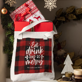 Bolso De Tela Red Buffalo Plaid “Eat, Drink & Be Merry”