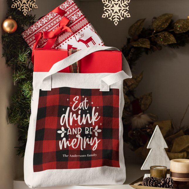 Bolso De Tela Red Buffalo Plaid “Eat, Drink & Be Merry” (Subido por el creador)