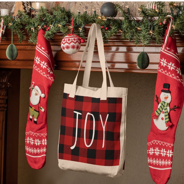 Bolso De Tela Red Buffalo Plaid & Joy | Feliz feriado (Subido por el creador)