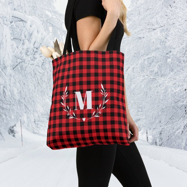 Bolso De Tela Red Buffalo Plaid Monogram Christmas (Subido por el creador)