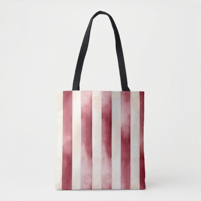 Bolso De Tela Red Burgundy Cream Stripes Christmas (Anverso)