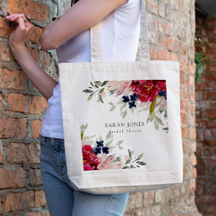 Bolso De Tela Red Burgundy Rubor Blue Floral Bunch Bridal Shower