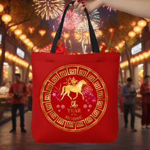 Bolso De Tela Red de caballo zodiaco chino/ID de oro 542