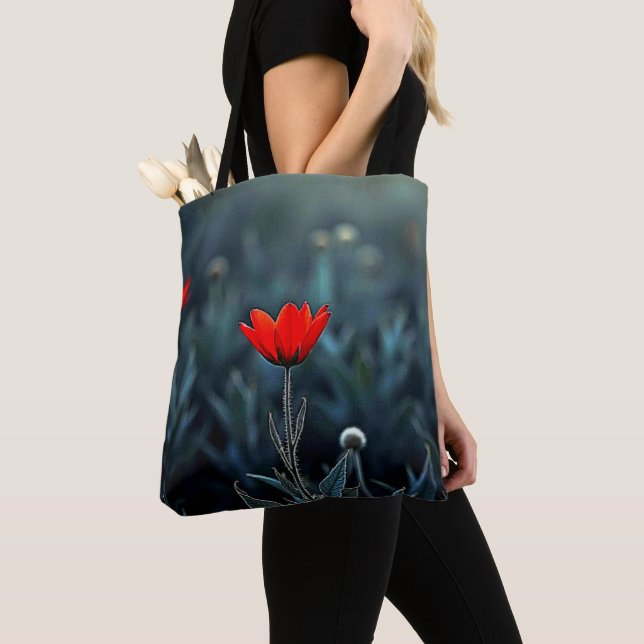 Bolso De Tela Red Flower Dark Night Solitude Art (Detalle)