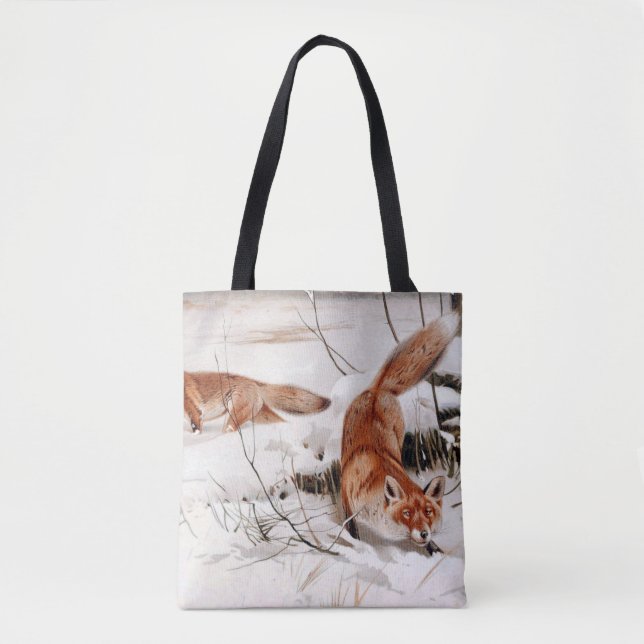 Bolso De Tela Red Foxes in Snow at Winter (by Wilhelm Kuhnert) (Anverso)