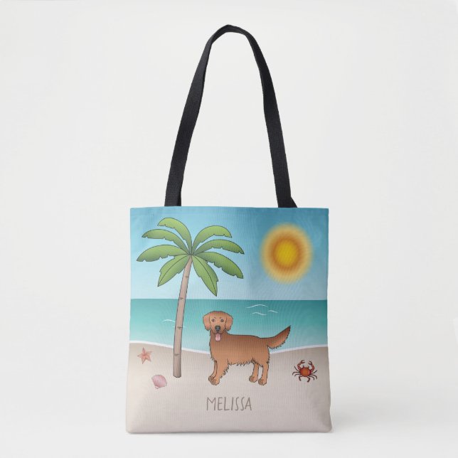 Bolso De Tela Red Golden Retriever En Una Playa Tropical De Vera (Anverso)