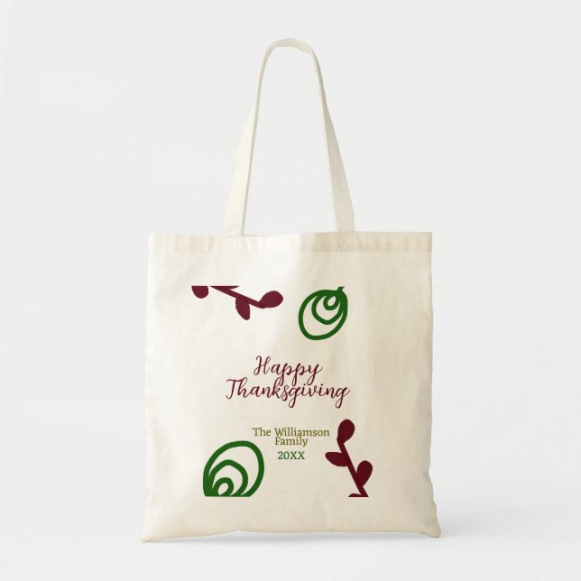 Bolso De Tela Red green happy Thanksgiving floral leaf fall (Frente)