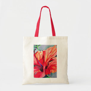 Bolso De Tela Red Hibiscus, arte de acuarela de flores tropicale