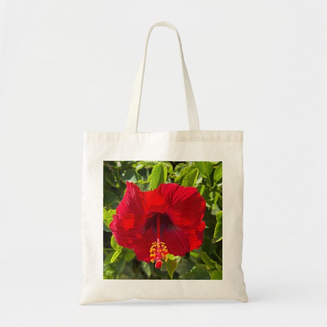 Bolso De Tela Red Hibiscus Flower – Tropical Nature Tote Bag (Frente)