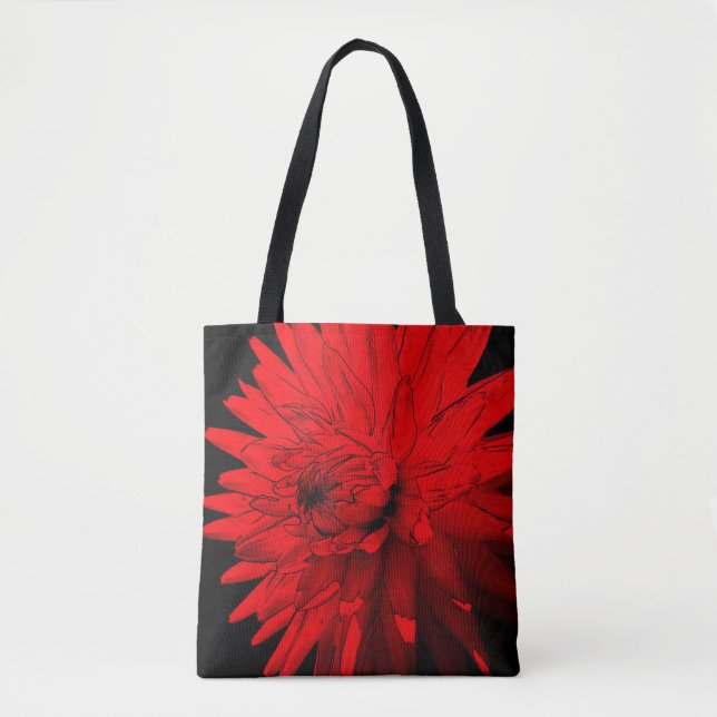 Bolso De Tela Red Hot Dahlia Abstract Flower Art (Anverso)