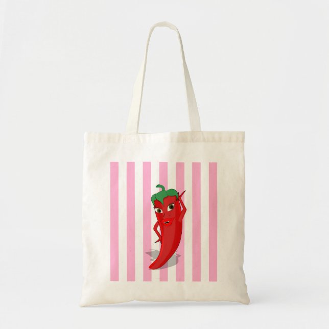 Bolso De Tela Red Hot Pepper Diva Rayas Blancas Rosa (Frente)