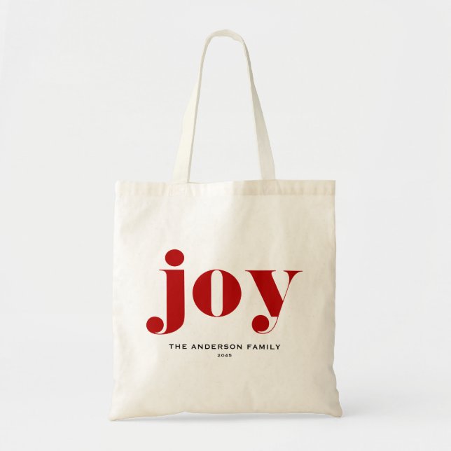 Bolso De Tela Red JOY Bold Typography Navidades modernos (Frente)