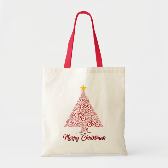Bolso De Tela Red Mtb Bicycle Christmas Tree Feliz Navidad (Frente)