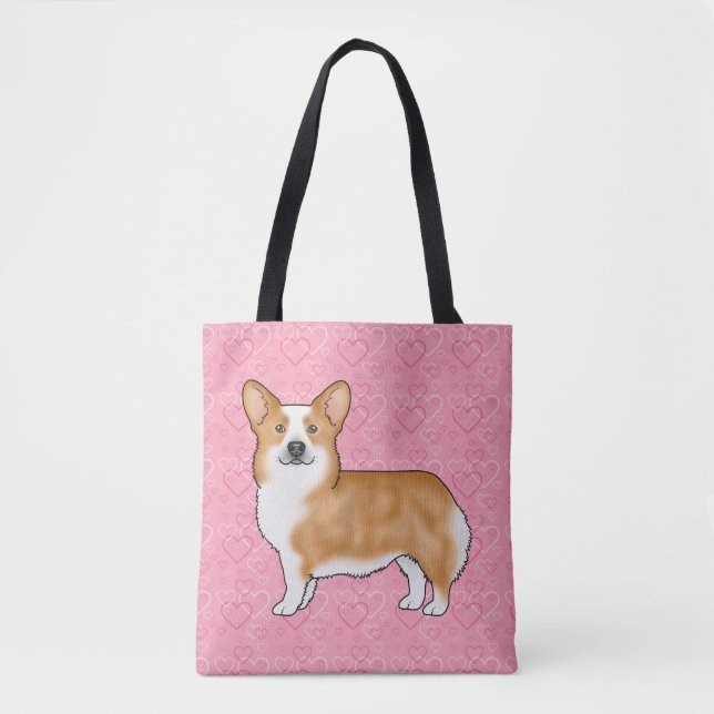 Bolso De Tela Red Pembroke Welsh Corgi Love Heart Pattern Pink (Anverso)