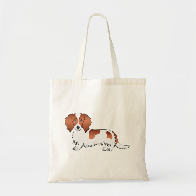 Bolso De Tela Red Piebald Long Hair Dachshund Cute Perro de cari (Frente)