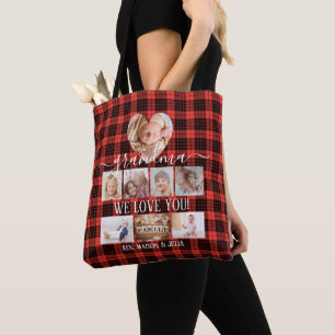 Bolso De Tela Red Plaid 8 Collage de fotos Familia Keepsake Nomb