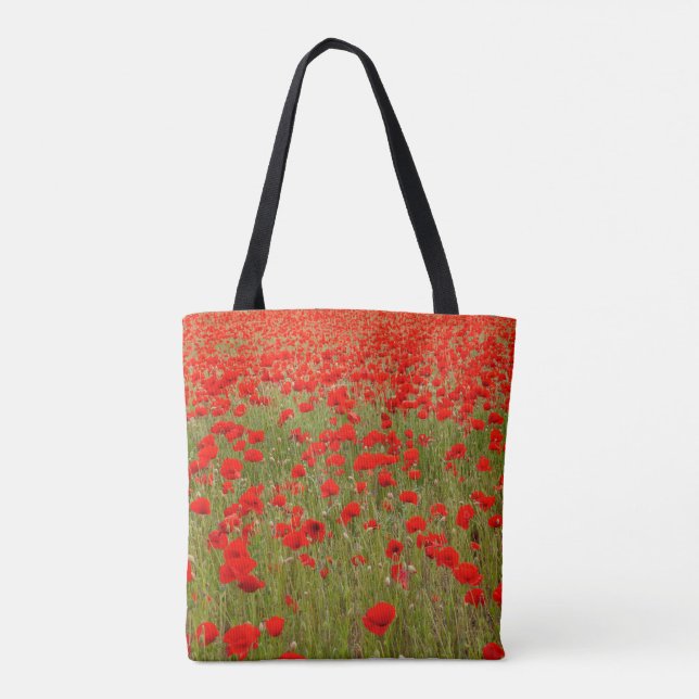 Bolso De Tela Red poppy field of flowers tie (Reverso)