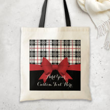 Red Ribbon and Black White Red Tartan Plaid Custom