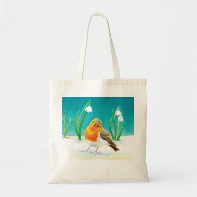 Bolso De Tela Red Robin (Erithacus rubecula) y Snowgotas (Frente)