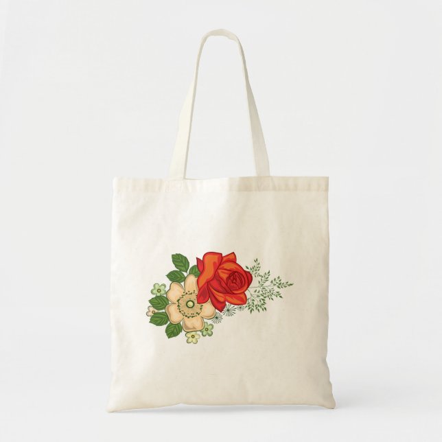 Bolso De Tela Red Rose and Daisies (Frente)