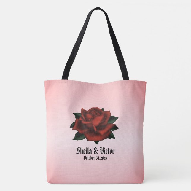 Bolso De Tela Red Rose Gothic Boda Personal (Reverso)