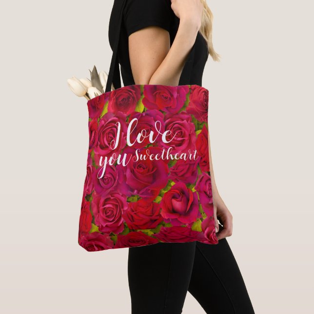Bolso De Tela Red Roses I  Love you Name (Detalle)