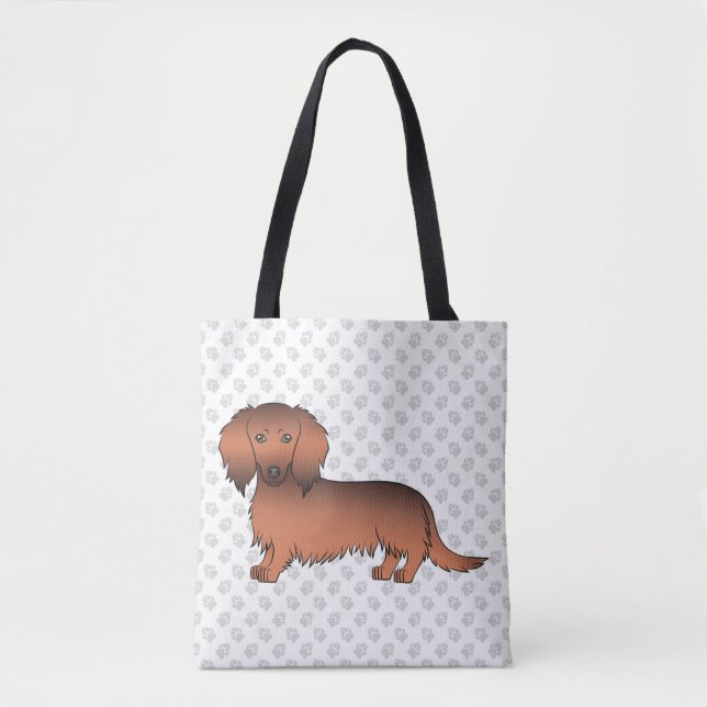 Bolso De Tela Red Sable Long Hair Dachshund Cartog Perro & Paws (Anverso)