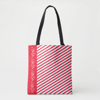 Bolso De Tela Red Stripe Accent Tote Bag / Custom White Script