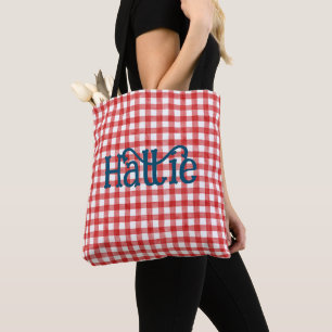 Bolso De Tela Red Watercolor Gingham Personalizado