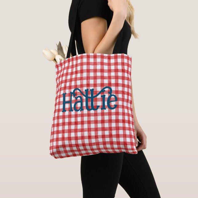 Bolso De Tela Red Watercolor Gingham Personalizado (Detalle)