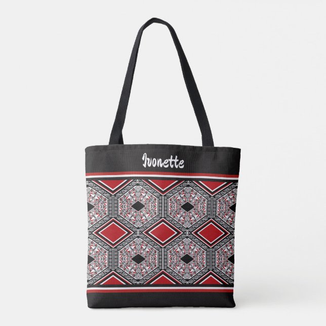 Bolso De Tela Red, White & Black Tribal Tapestry (Reverso)