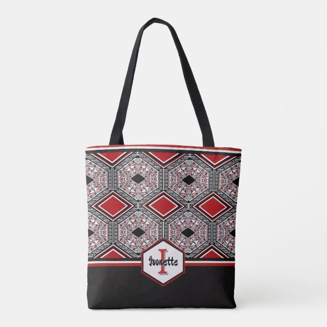 Bolso De Tela Red, White & Black Tribal Tapestry (Reverso)