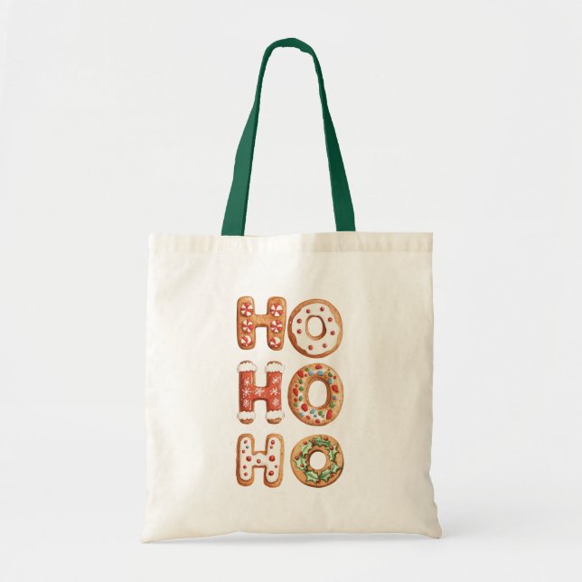 Bolso De Tela Red White Ho Ho Ho Ho Ho Ho Ho Gingerbread Navidad (Frente)