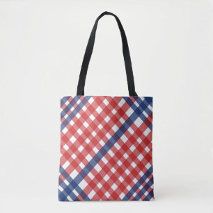 Bolso De Tela Red, White y Blue Gingham Plaid
