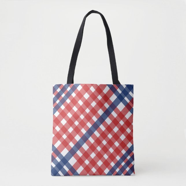 Bolso De Tela Red, White y Blue Gingham Plaid (Anverso)